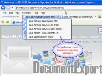 PDF/XPS Exporter for Internet Explorer screenshot