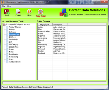 PDS Access to Excel Converter screenshot