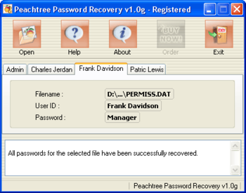 Peachtree Password Recovery screenshot