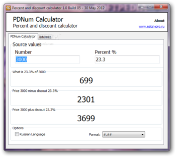 Percent and discount calculator screenshot