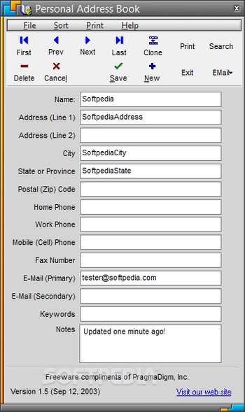 Personal Address Book screenshot