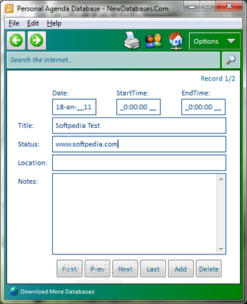 Personal Agenda Database screenshot