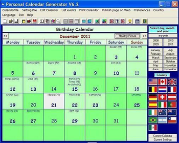 Personal Calendar Generator screenshot