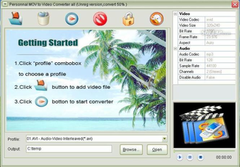 Personnal MOV to Video Converter screenshot
