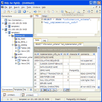 pgISQL (Interactive SQL for PostgreSQL) screenshot 2