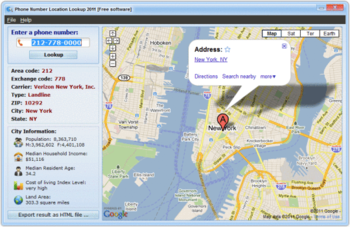 Phone Number Location Lookup 2011 screenshot