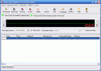 Phone spy telephone recording system screenshot