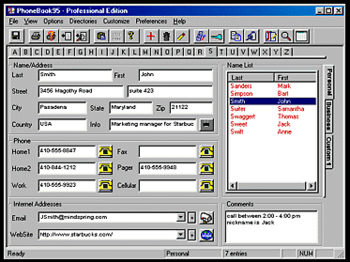 PhoneBook95 Professional Edition screenshot 2