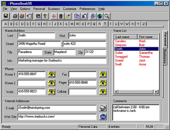 PhoneBook95 Standard Edition screenshot