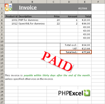 PHP Excel screenshot