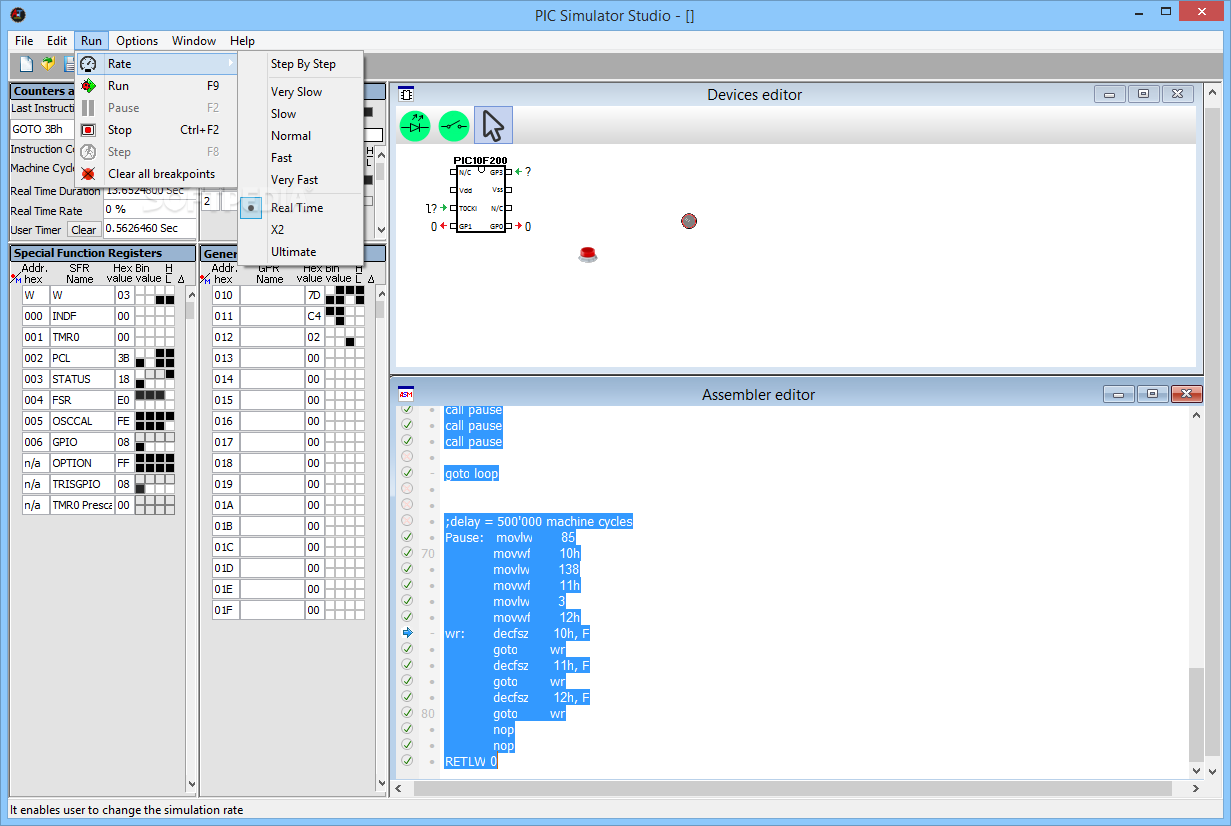 Sim editor. Симулятор pic. Симулятор программирования. Goto ассемблер pic. Studio 6-8.