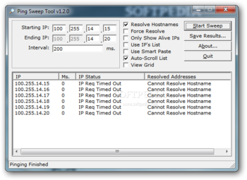 Ping Sweep Tool screenshot