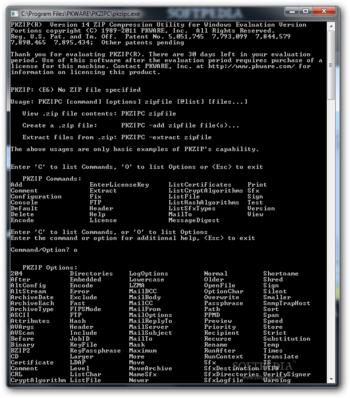 PKZIP Command Line screenshot