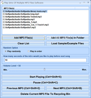 Play Intro Of Multiple MP3 Files Software screenshot