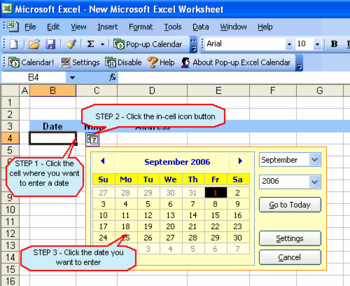 Pop-up Excel Calendar screenshot