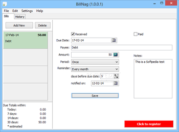 Portable BillNag screenshot