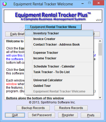Portable Equipment Rental Tracker Plus screenshot