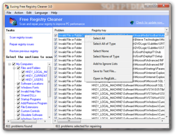 Portable Eusing Free Registry Cleaner screenshot 2
