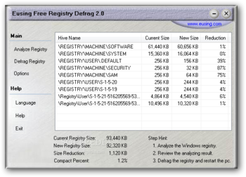 Portable Eusing Free Registry Defrag screenshot