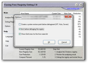 Portable Eusing Free Registry Defrag screenshot 2