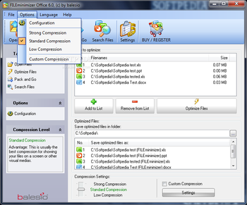 Portable FILEminimizer Office screenshot 2
