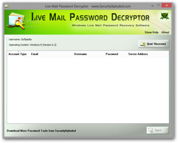 Portable Live Mail Password Decryptor screenshot