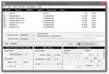Portable Pazera Free Video to iPod Converter screenshot