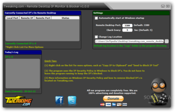 Portable Tweaking.com - Remote Desktop IP Monitor & Blocker screenshot