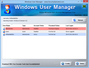 Portable Windows User Manager screenshot