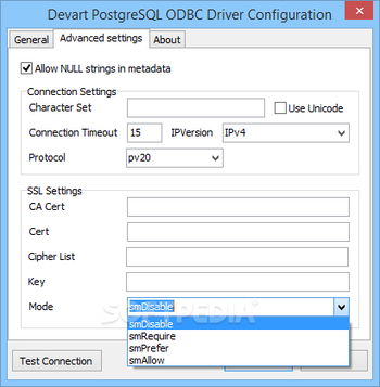 PostgreSQL ODBC driver screenshot 2