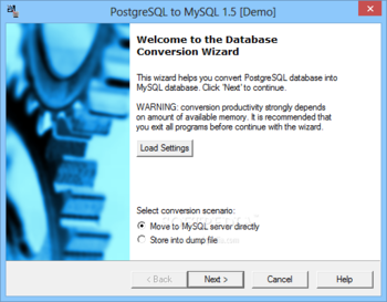 PostgreSQL to MySQL screenshot