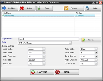 Power 3GP MP4 iPod PSP AVI MPG WMV Converter screenshot