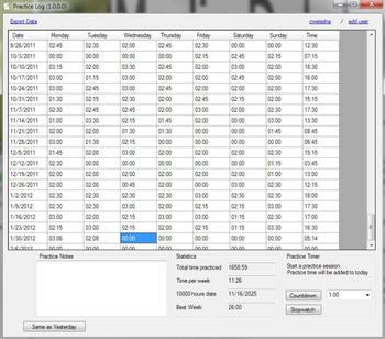 PracticeLog screenshot