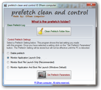 Prefetch clean and control screenshot