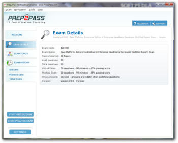 Prep2Pass 1Z0-895 Practice Testing Engine screenshot