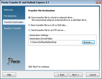 Presto Transfer IE and Outlook Express screenshot 2