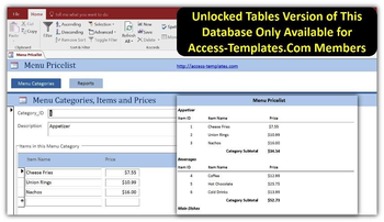 Price List Menu Templates for Microsoft Access screenshot