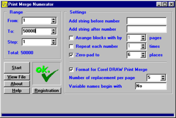 Print Merge Numerator - for Corel DRAW screenshot