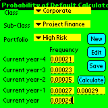 Probability of Default Calculator for Palm OS screenshot