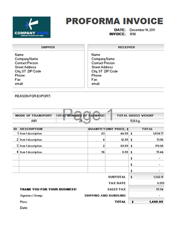 Proforma Invoice Template screenshot