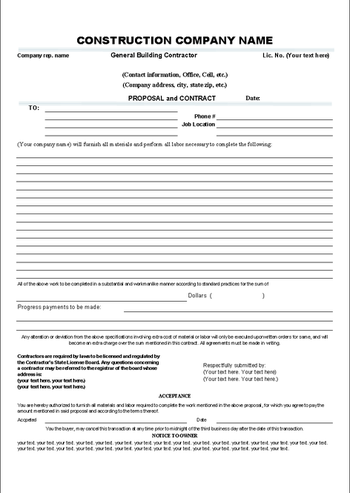 Proposal and Contract Template screenshot