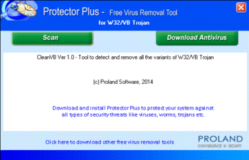 Protector Plus Free Virus Removal Tool for W32 VB Trojan screenshot
