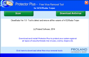 Protector Plus - Free Virus Removal Tool for W32/Badur Trojan screenshot