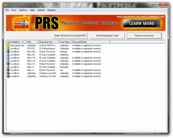 PRS Password Recovery Software screenshot