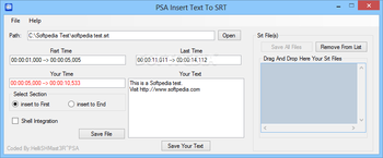 PSA Insert Text to SRT screenshot