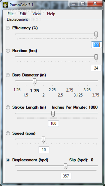 Pumpcalc screenshot