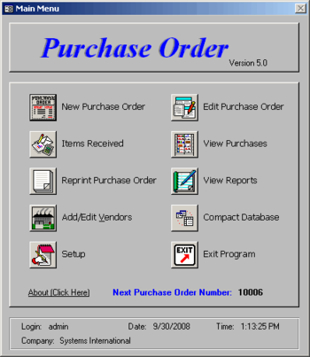Purchase Order Software screenshot