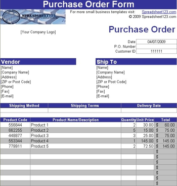 Purchase Order Template with AutoInvoice Tool screenshot