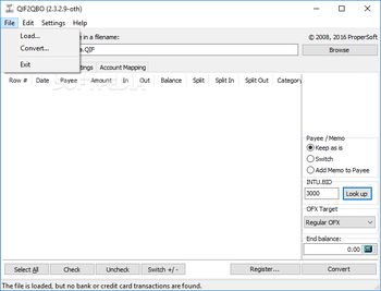 QIF2QBO screenshot 2