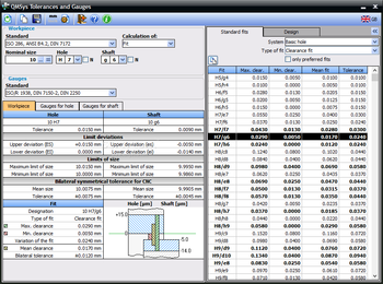 QMSYS Tolerances and Gauges screenshot